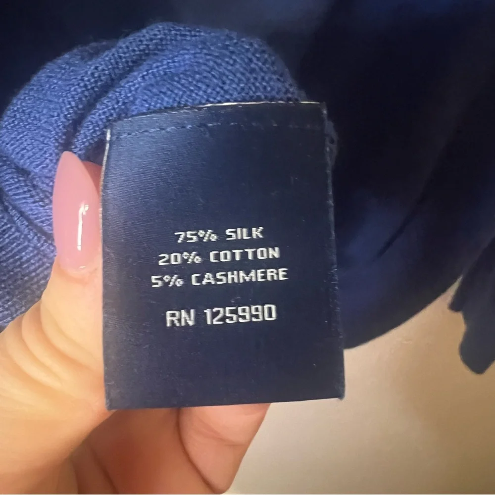Façonnable Blue V-Neck Sweater Silk Cashmere Blend Men’s Medium